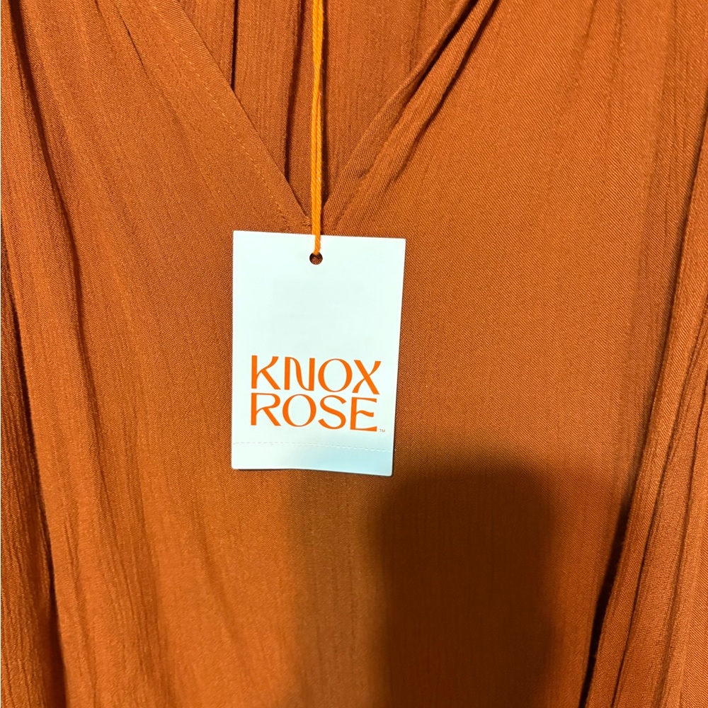 Knox Rose Rust Orange Long-Sleeve Peasant Blouse Size M NWT - Picture 3 of 12